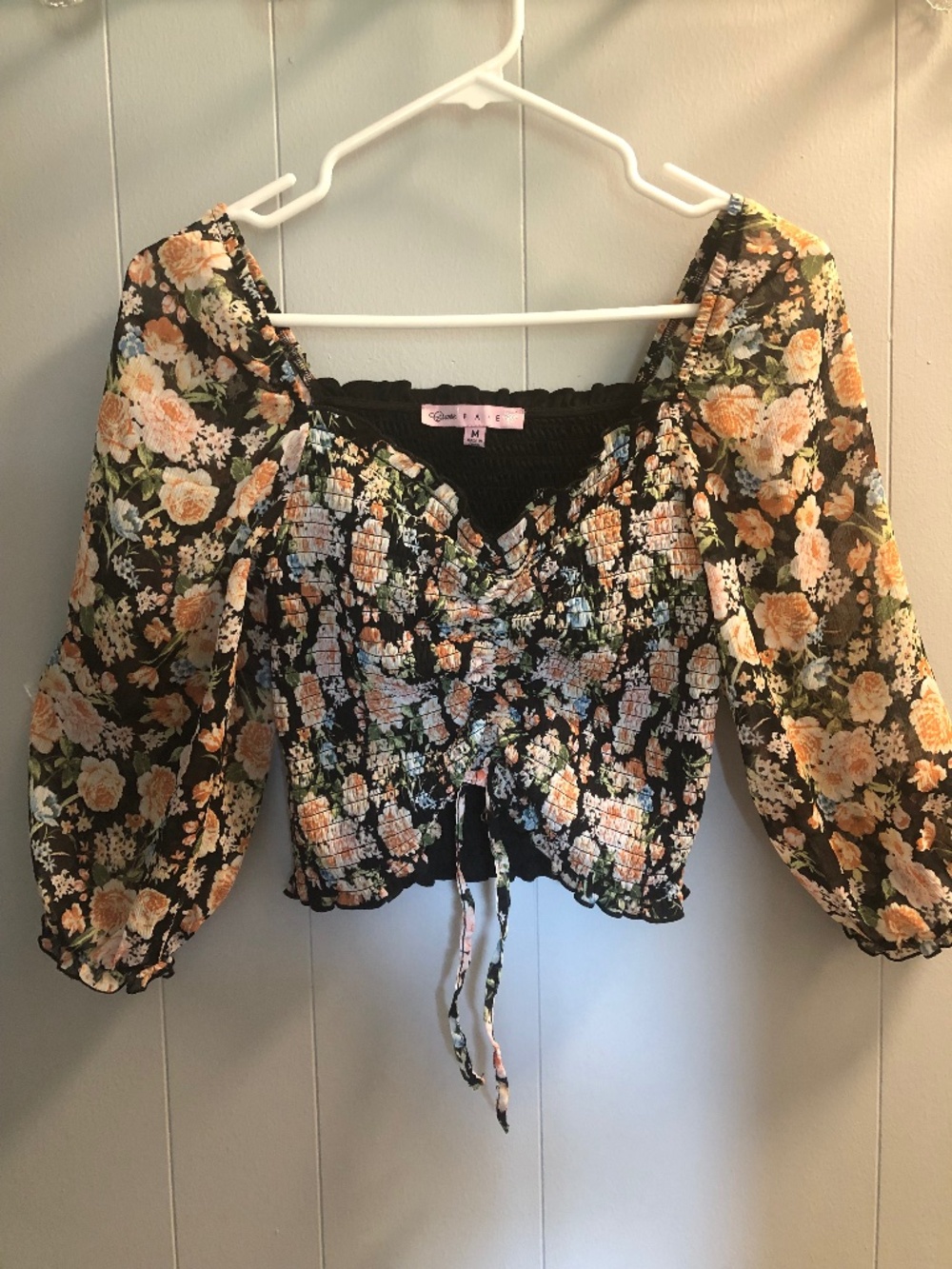 CRAVE FAME Black with Floral Designs Size M Smocked Tank Top